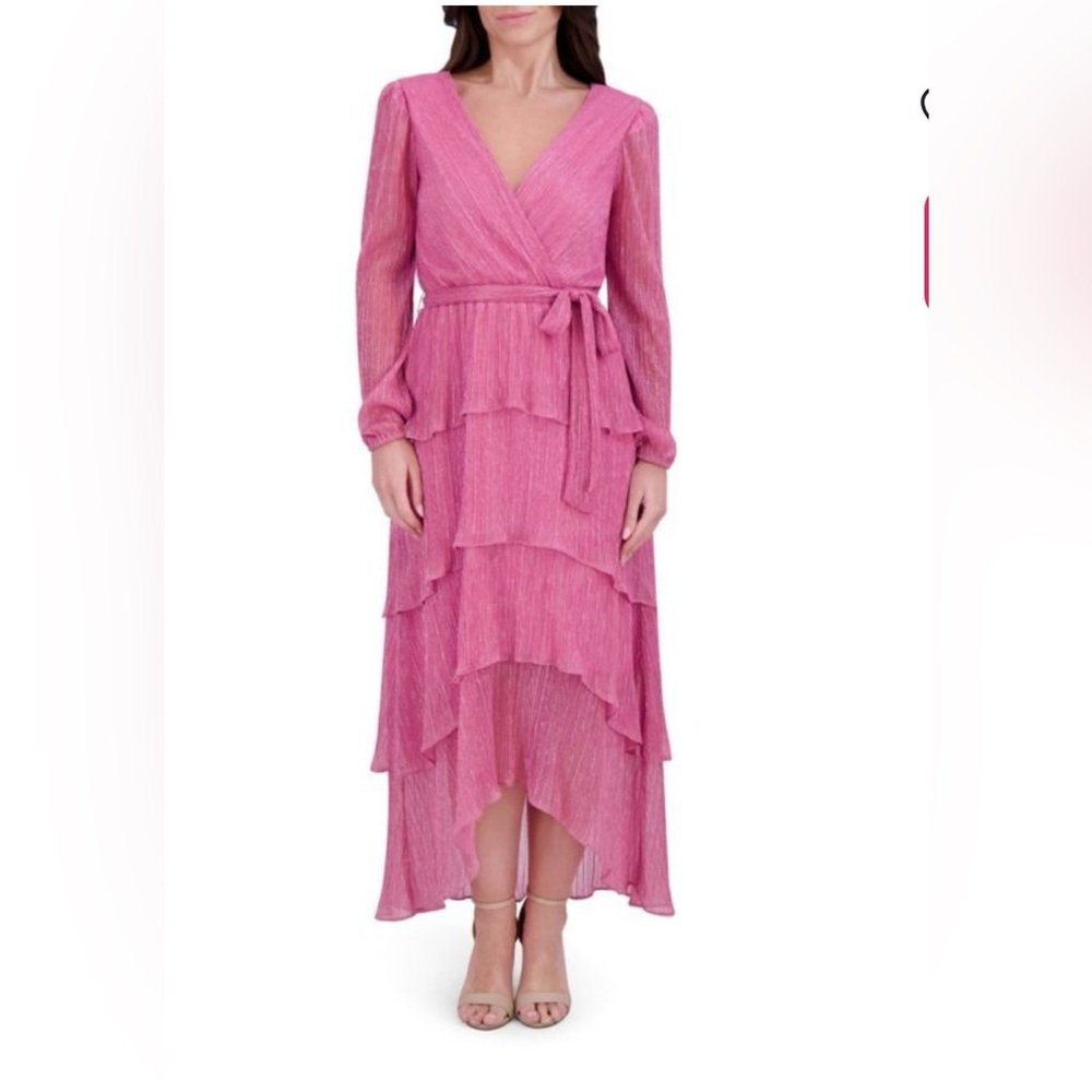 Kenzie Metallic Pink Layered Long Sleeve Dress